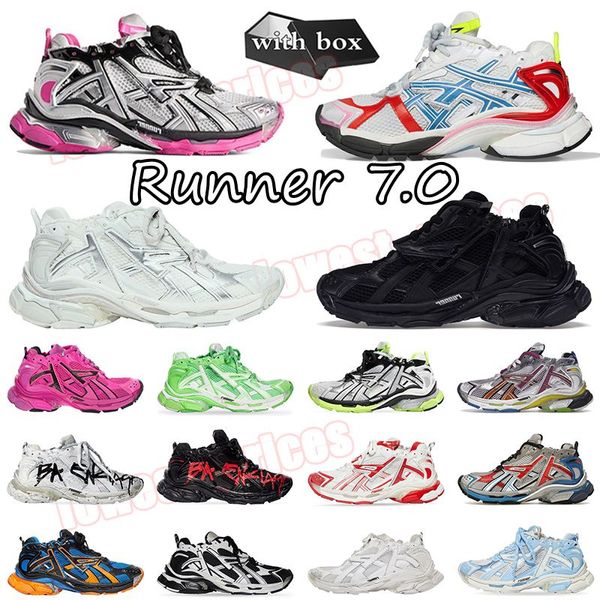 Com Caixa Paris Marca Runner 7.0 Vestido Sapatos Luxo Belenciaga Homens Mulheres Graffiti Preto Branco Plataforma Treinadores Transmitir Sentido Borgonha Desconstrução Jogging 7