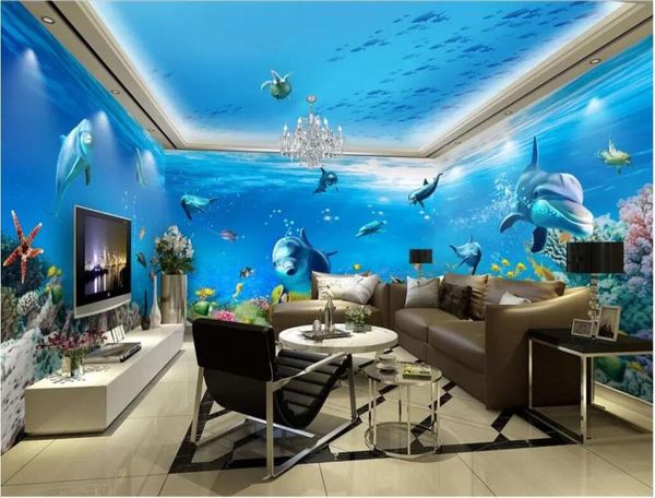 3d обои на заказ, морской мир, дельфин, рыба, полный дом, фон, стена, гостиная, домашний декор, 3d настенные фрески, обои для wal4651883
