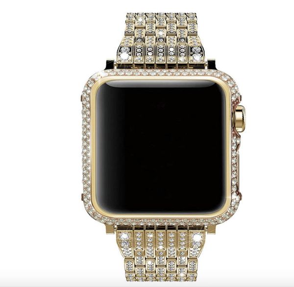 40mm 44mm luxo cristal strass diamante pulseira de relógio com strass cristal diamante moldura de metal capa para apple watch seri1516830