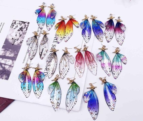 S925 Temperament Schmetterling Kristall Ohrringe Weibliche Persönlichkeit Zikade Flügel Farbverlauf Frische Verkaufen Gut2349470