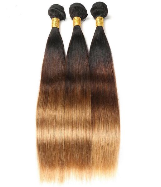 Capelli lisci brasiliani Ombre 34 pacchi 8A Fasci di capelli Ombre 3 toni T1B427 Tessuto di capelli umani da nero a biondo miele1419972