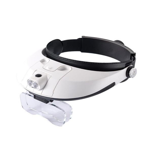 Lenti d'ingrandimento per riparazione montate sulla testa Lente HD con luci a 2 LED Lettura Occhiali precisi Strumento per orologio di valutazione della lente di ingrandimento dei gioielli303H6989593