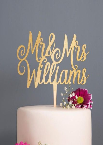 Calligrafia personalizzata Mr Mrs Wedding Cake Topper in legno oro rosa6641850