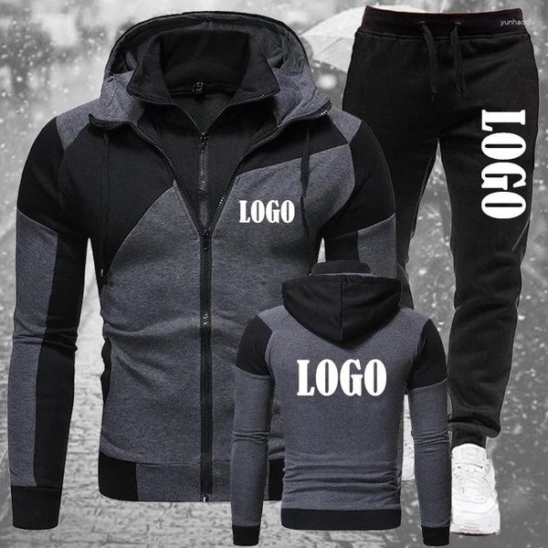 Tute da uomo Logo personalizzato 2024 Uomini Cerniera Felpe con cappuccio Pantaloni Set Felpa Pantaloni sportivi Palestre maschili Top Pantaloni Pantaloni Abbigliamento sportivo