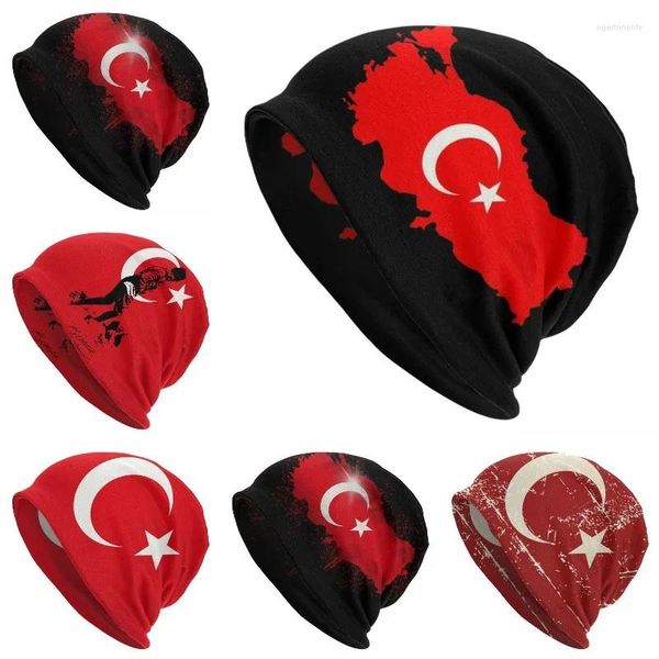 Berets Türkei Flagge Karte Beanie Cap Unisex Winter Bonnet Femme Gestrickte Hüte Straße Outdoor Türkische Mond Und Stern Skullies Beanies caps
