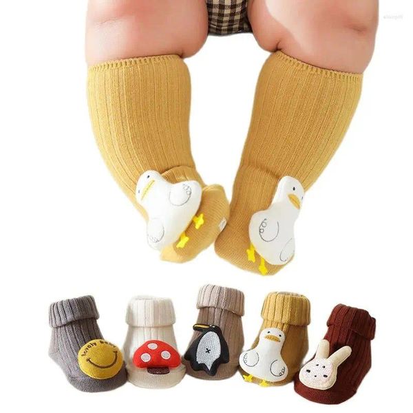 Herrensocken für Kinder, Doppelnadel, Baumwolle, süße Puppe, Cartoon, männlich, Baby, Klebepunkte, rutschfest, weich, weiblich, Mitte des Oberschenkels