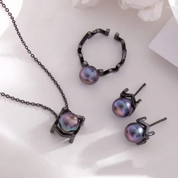 Ciondoli Girocolli di perle d'acqua dolce nere naturali Collane Moda di lusso in acciaio inossidabile per gioielli da donna per feste
