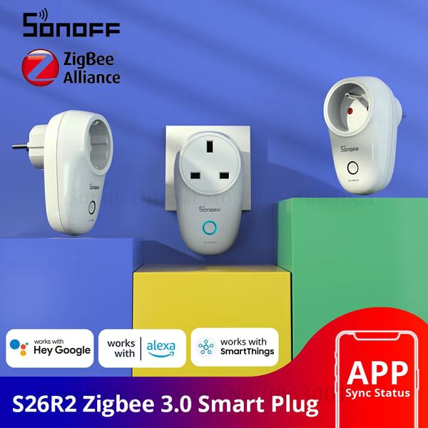 Sonoff s26 r2 zigbee tomada inteligente 16a ue tomada sem fio de fr uk tomada de energia app controle remoto trabalho com alexa casa 240228