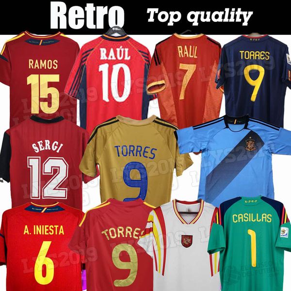 final 1998 camisa retrô da Espanha 1996 1994 RAUL XAVI Hierro LUIS ENSRIQUE ALONSO Iniesta PUYOL PIQUE David Villa TORRES 2008 2012 2002 Guerrero Guardiola RAMOS