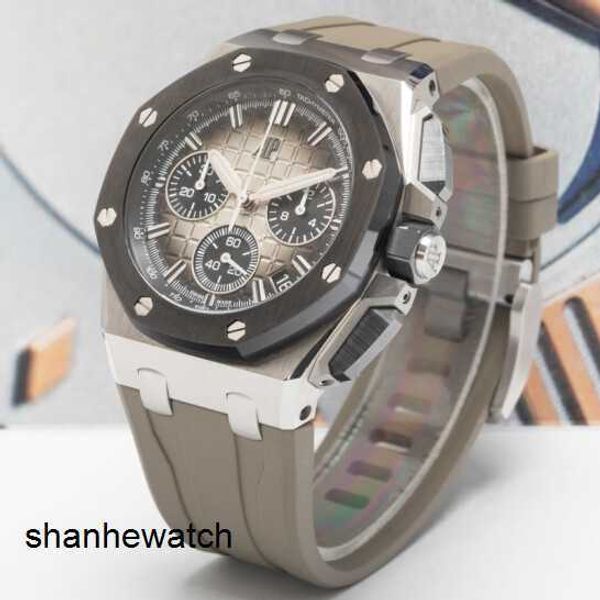 Ikonische Armbanduhr, taktische Armbanduhr, AP Royal Oak Offshore, automatischer mechanischer Präzisionsstahl, 43 mm Durchmesser, Wüstengelb, Datumsanzeige, Zeituhr