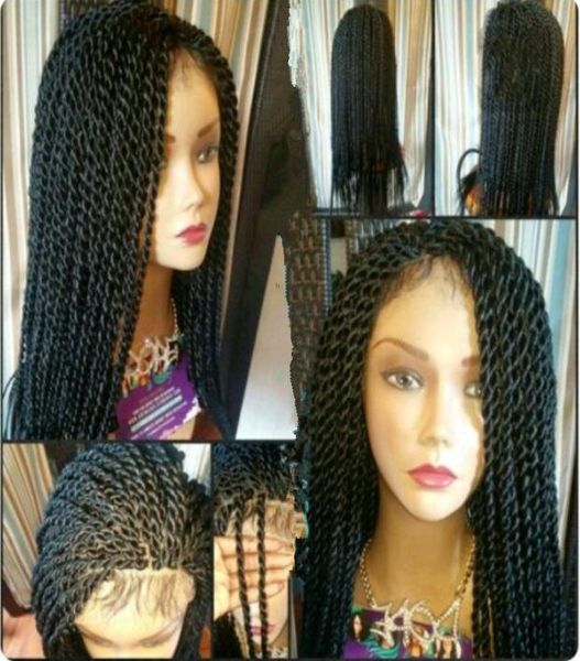 Venda senegalês trançado perucas dianteiras do laço sintético trança cabelo peruca longa cor 1b marrom borgonha para preto wom8672146