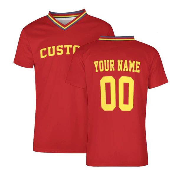 Kırmızı Men Futbol Jersey Futbol Gömlekleri Sublimasyon Boşlukları Takım Oyunu için Özel Nefes Alabilir Tshirt 240228