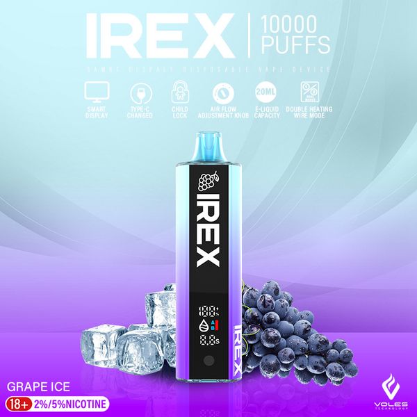 Лидер продаж в ЕС, цифровой экран, вейп-ручка Irex 10000 Puffs, одноразовая вейп-ручка 10K, 12K, 15K Puff Vapes, предварительно заполненные капсулы с 2% 5% никотина, электронные сигареты