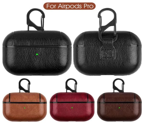 Ledertasche für Airpods PU PC Cover Cases für AirPods Pro Bluetooth Earpods Kopfhörer Leder Haken Verschluss Schlüsselanhänger Schutzhülle cas956434385