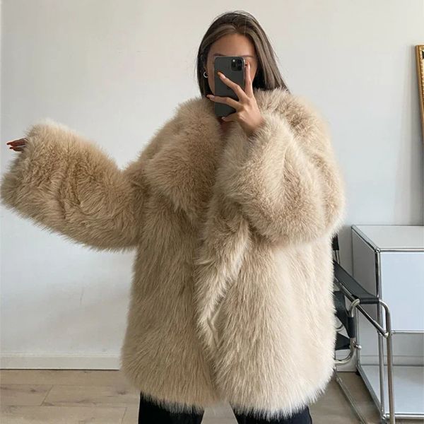 Pele 2023 inverno quente moda oversized longo lapela casaco de pele das mulheres y2k meninas quente sólido jaqueta de pele do falso marca luxo solto clube outwear