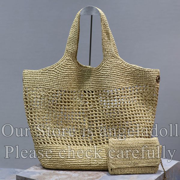 12A Spiegelqualität Designer Icare Raffia -Einkaufstaschen Frauen Sommer Beach Einkaufstasche Luxurys Handtaschen Maxi Geldbeutel Schulterverbundtaschen mit kleinen Beutel