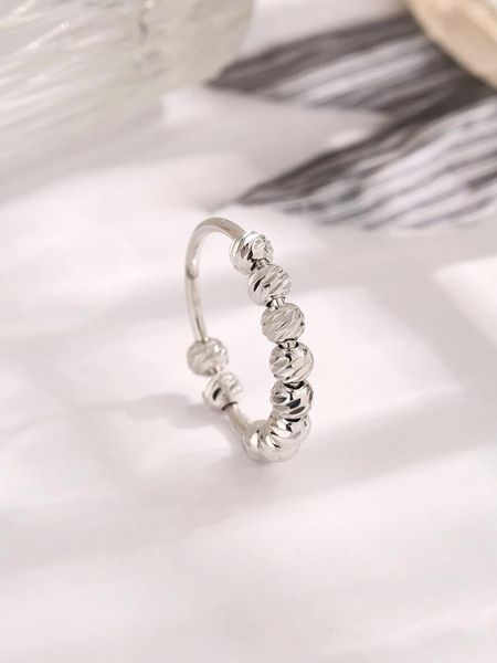 Кольца кластера «Серебряная шариковая цепочка» Женское кольцо из чистого серебра 925 пробы с простым классическим дизайном для изысканной вечеринки