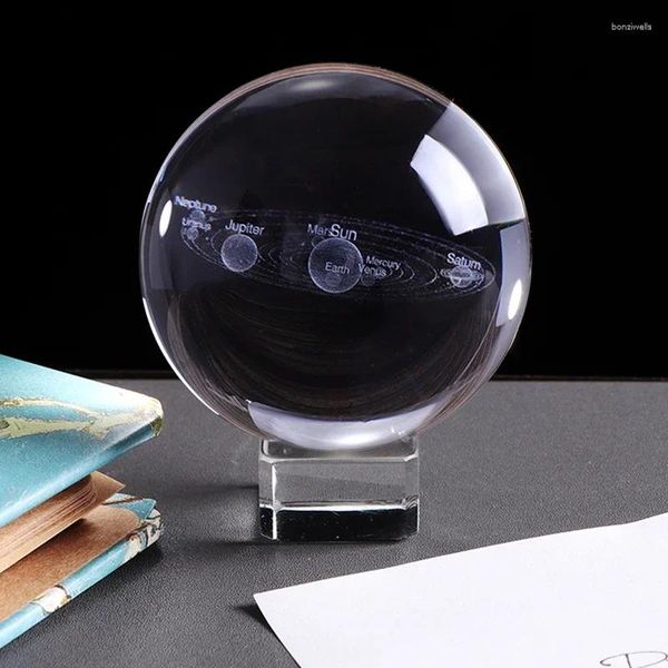 Estatuetas decorativas 6cm laser gravado sistema solar bola 3d planetas em miniatura globo de vidro ornamento decoração para casa presente para astrófilo 1pc