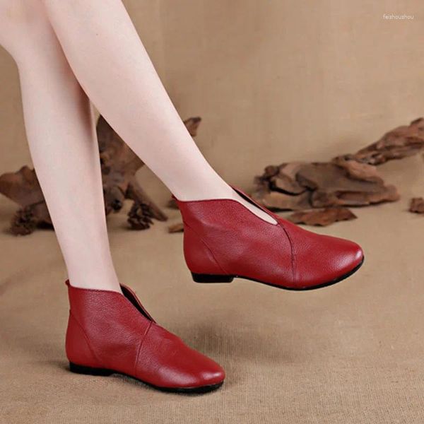 Короткие осенние и зимние женские кожаные ботинки на плоской подошве, теплая хлопковая женская обувь с одинарным набивным наполнителем