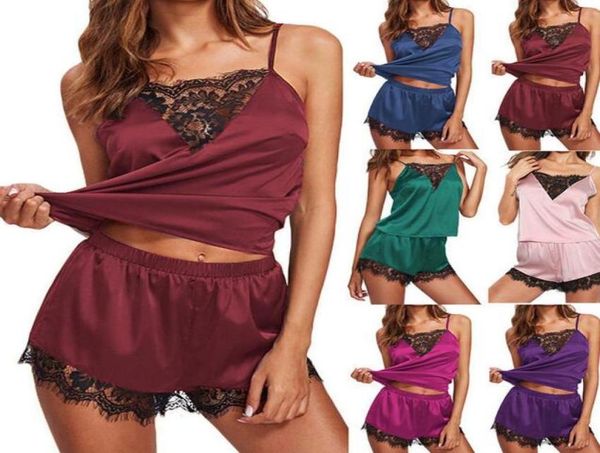 Novo estilo senhoras mulheres conjuntos exóticos rendas retalhos pijamas lingerie camisola conjuntos de terno feminino pijamas sem mangas deslizamento moda ho4493240