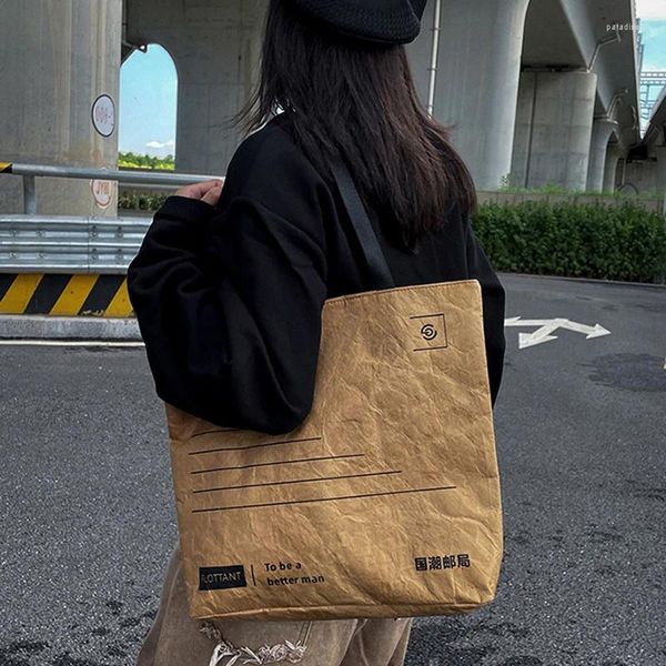 Borse per la spesa riutilizzabili durevoli per borse a spalla da donna Borsa tote vintage di grande capacità in carta artigianale marrone per riporre generi alimentari