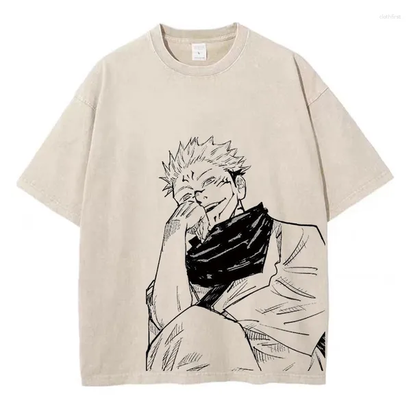 Erkekler Tişörtleri Vintage Anime Grafik Tees Erkekler için Yazlar Yaz Gevşek Büyük Boy Tişörtler Sıradan Yuvarlak Yuvarlak Boyun Pamuk Gömlek Üstler Modeli Sokak Giyin