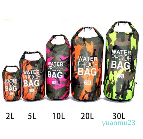 Mochila camuflada de pvc, portátil, à prova d'água, esporte ao ar livre, rafting, rastreamento de rio, balde de natação, saco seco, 2l, 5l, 10l, 15l, 20l, 30l