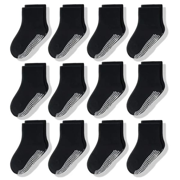 12 pares de meias infantis antiderrapantes com aderência para meninos, meninas, bebês, crianças, meias antiderrapantes de algodão, 1-7 anos 240226