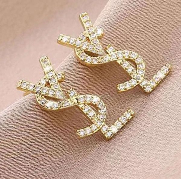 Серьги-гвоздики из 18-каратного золота с австрийским кристаллом и буквами для женщин, популярные в Европе и США, простые дизайнерские серьги, свадебные украшения для невесты, подарок