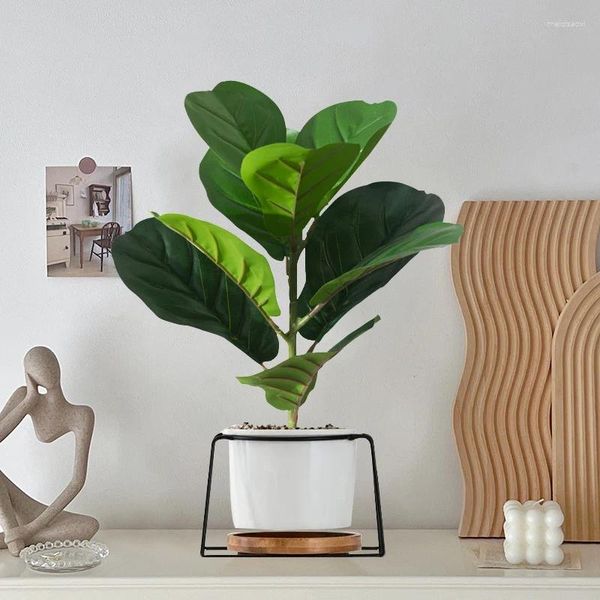 Flores decorativas 38cm plantas artificiais de violino folhas falsas figueira tropical ficus pequeno plástico folhagem de toque real para escritório doméstico