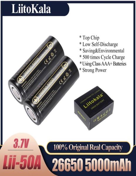 HK LiitoKala Аккумуляторная батарея Lii50A 26650 5000 мАч 2665050A Liion 37 В для фонарика 20 А новая упаковка1501622