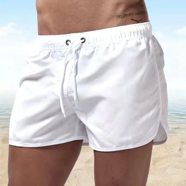 Calção de banho sexy para homens, roupa de banho curta de praia para verão, roupa de banho masculina de cintura baixa respirável