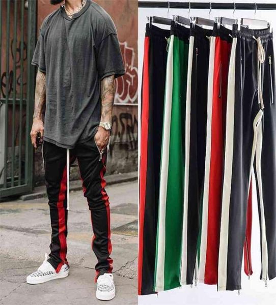 Calças de faixa listrada Mens HipHop Corredores para mulheres masculinas Streetwear Colorblock Zipper Solto Suor Slim Fit Calças 2107153825287