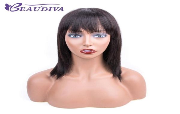 Parrucche di capelli umani lisci di colore naturale con frangia Mathcine Made parrucche di capelli umani vergini brasiliani per le donne Beau Diva4979965