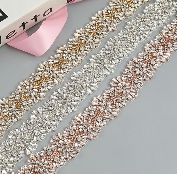 Cintura in strass di cristallo oro rosa tagliata a misura da sposa finiture in cristallo strass applique abiti da sposa cintura4442872