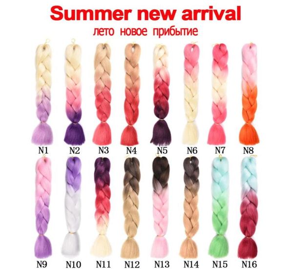 Ombre Kanekalon Jumbo Braids Синтетическое плетение волос 60 цветов в наличии 100 г 24 дюйма Наращивание волос Розовый Синий Зеленый 1 шт.3561145