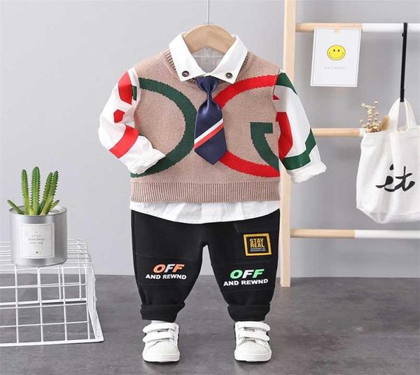 Frühling Herbst Baby Kleidung Sets Kinder Jungen Mädchen Trainingsanzüge Kinder Marke Sport Anzüge Kinder Baumwolle Weste Hemd Hosen 3 pc Set 2110202854649