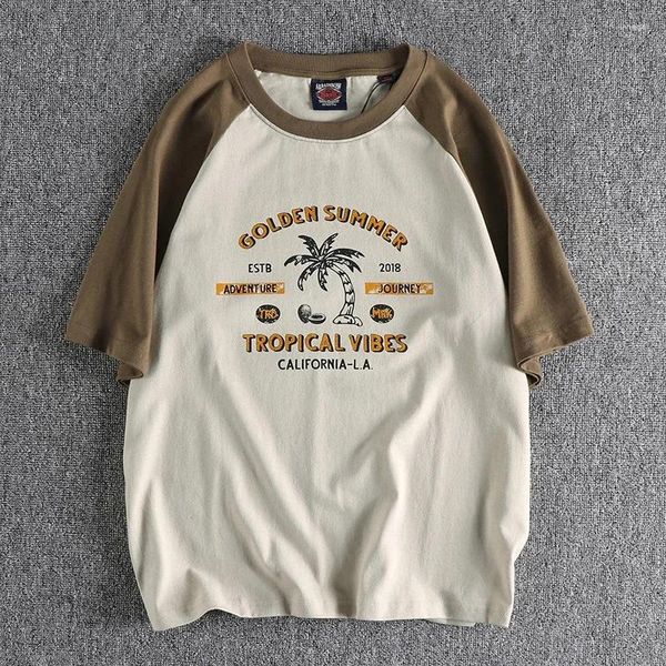 Männer T-Shirts Männer Mode Casual Strand Wind Palm Print Kurzarm T-shirt Volle Baumwolle Waschen Mit Rotator Lose