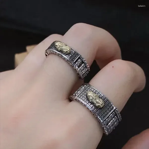 Cluster Ringe Thai Silber 925 Männer und Frauen Paar Vintage Drehbare Original Design Klassische Kupfer Münze Pixiu Ring Bankett Schmuck
