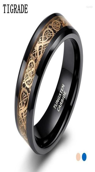 Anéis de casamento Tigrade 8mm Preto Carboneto de Tungstênio Homens Anel Celtic Dragon Inlay Band para Masculino Anel Masciulino Bague Luxo JewelryWe5161263