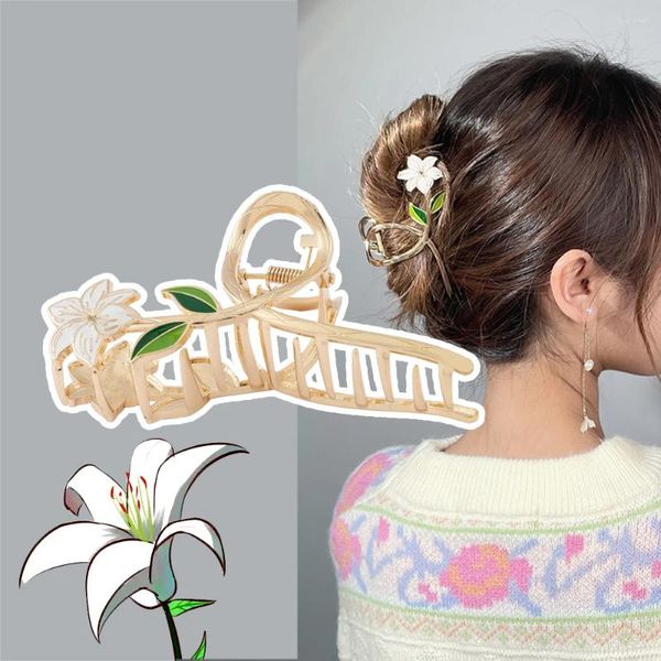 Fermagli per capelli 1PC donne artiglio di fiori di giglio splendide forcine in metallo di grandi dimensioni ragazza copricapo ornamento strumenti per lo styling accessori