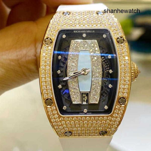 Relógio de pulso extravagante relógio de pulso RM RM007 rosa ouro original diamante azul lábio feminino cronógrafo relógio