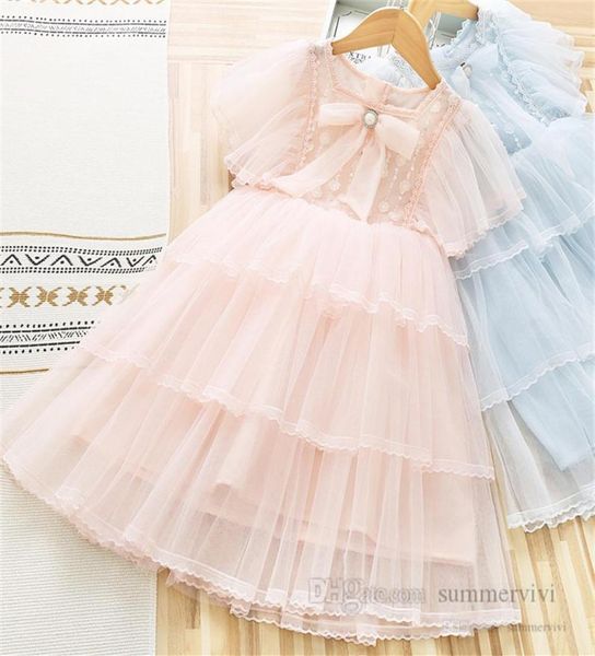 Kinder abgestufte Spitze Tüll Kuchen Kleider Mädchen Perlen Bögen Krawatte Pailletten Gaze Prinzessin Kleid 2022 Sommer Kinder Geburtstag Party Kleidung9932440