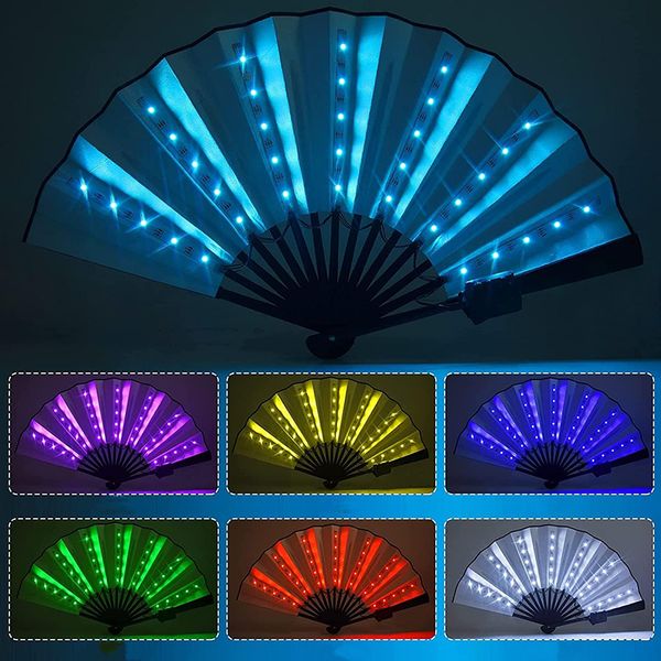 Ventilador dobrável com luz de led, leques de mão para performance em palco, brilhante, luminoso, presente de festa de aniversário, casamento, decoração de casa, clube noturno, adereços fluorescentes