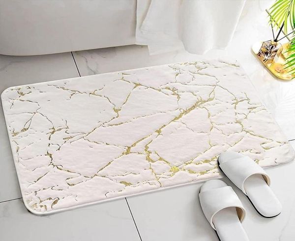 Tapetes de banho Inyahome para quarto luxo branco e ouro antiderrapante macio quarto tapete absorvente decoração cozinha interior 2211233834776