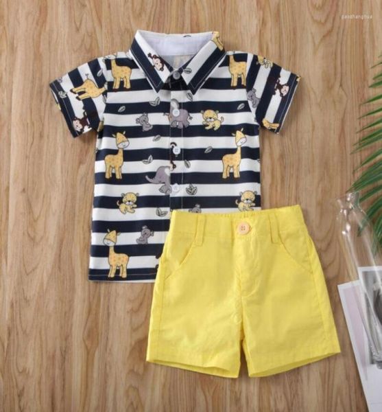 Set di abbigliamento 2 pezzi Summer Cool Kids Baby Boy Gentleman Clothes Moda infantile a righe con stampa animale Top Shorts Beach Set 6M5Years2149269