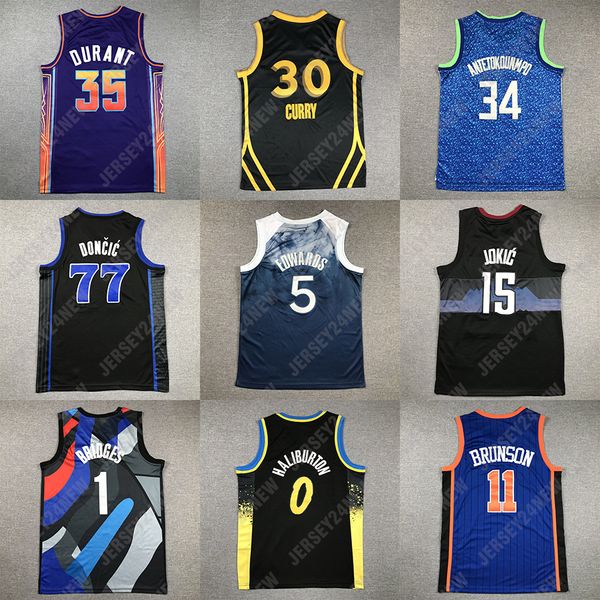 Dikişli Erkekler Jersey 30 Curry Stephen Basketbol Formaları Anthony Edwards 35 Kevin Durant Jokic 1 Mikal Bridges Giannis 34 Antetokounmpo S-XXL