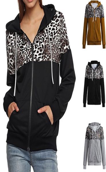 Frauen Langarm Hoodies Zipper Leopard Gedruckt Casual Hoodie Sweatshirt Herbst Winter Mit Kapuze Mantel Plus Größe Weibliche Hoodies9974878