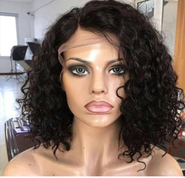 Onda de água encaracolado bob cabelo humano peruca cheia do laço encaracolado peruca dianteira do laço suíço laço brasileiro virgem ondulado perucas de cabelo humano 45969304211058