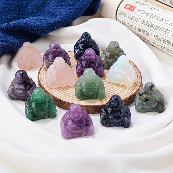 Natural Sorridente Buda Esculpido Cristais de Cura Decoração Maitreya Buda Estatueta Mineral Espécime Decoração de Casa Reiki Meditação 240223